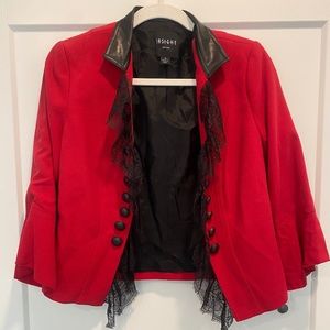 Red, Leather Trimmed and Lace Blazer (4)
